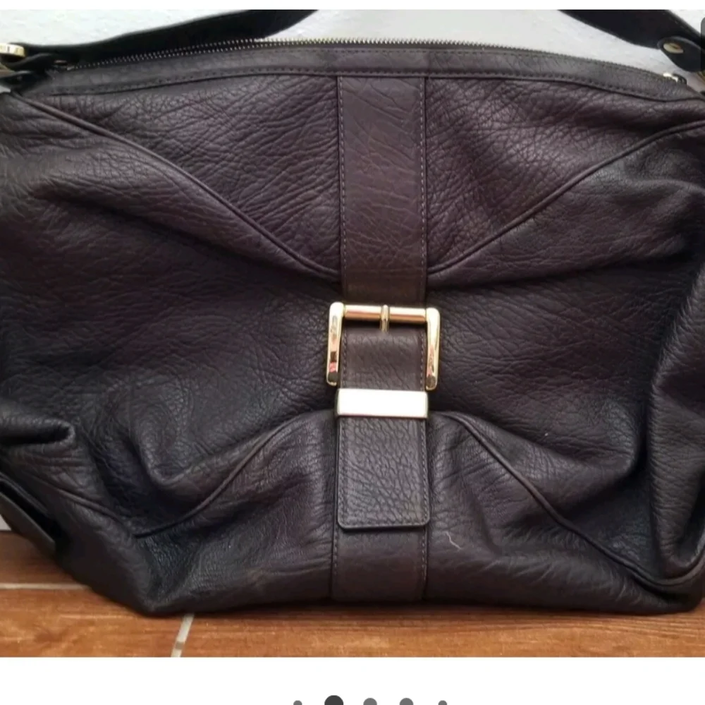Michael Kors Large Leather Hobo‎ Style Eggplant Purse w/ Gold Buckle HandbagTex